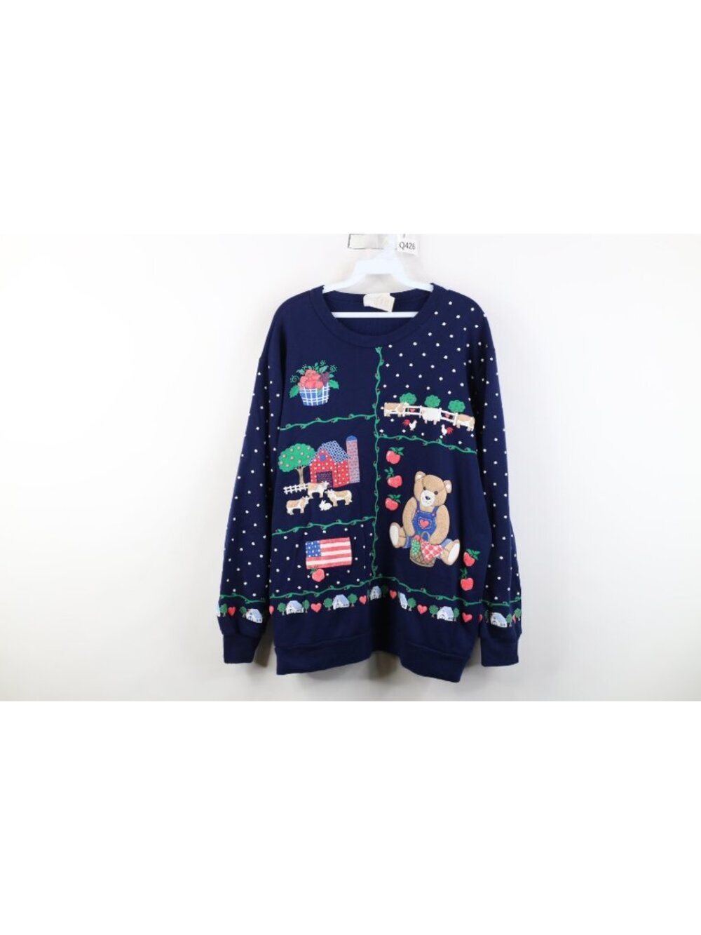 Vtg 90s Country Primitive Womens Large Puff Paint Farmhouse Bear Sweatshirt USA